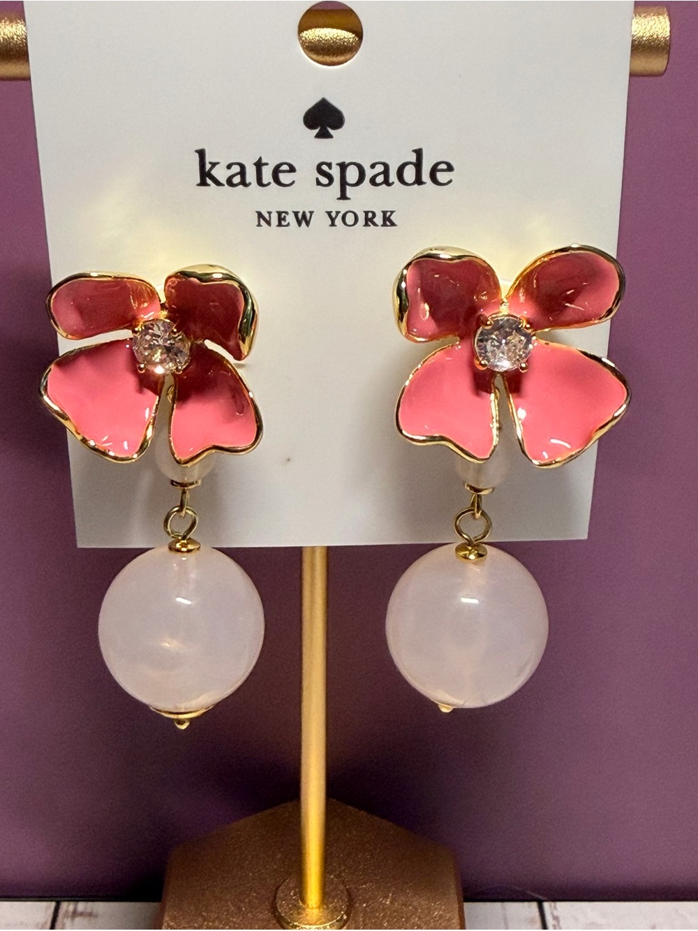 Kate Spade Pastel Petals Pink Rose Quartz Drop Earrings NWT